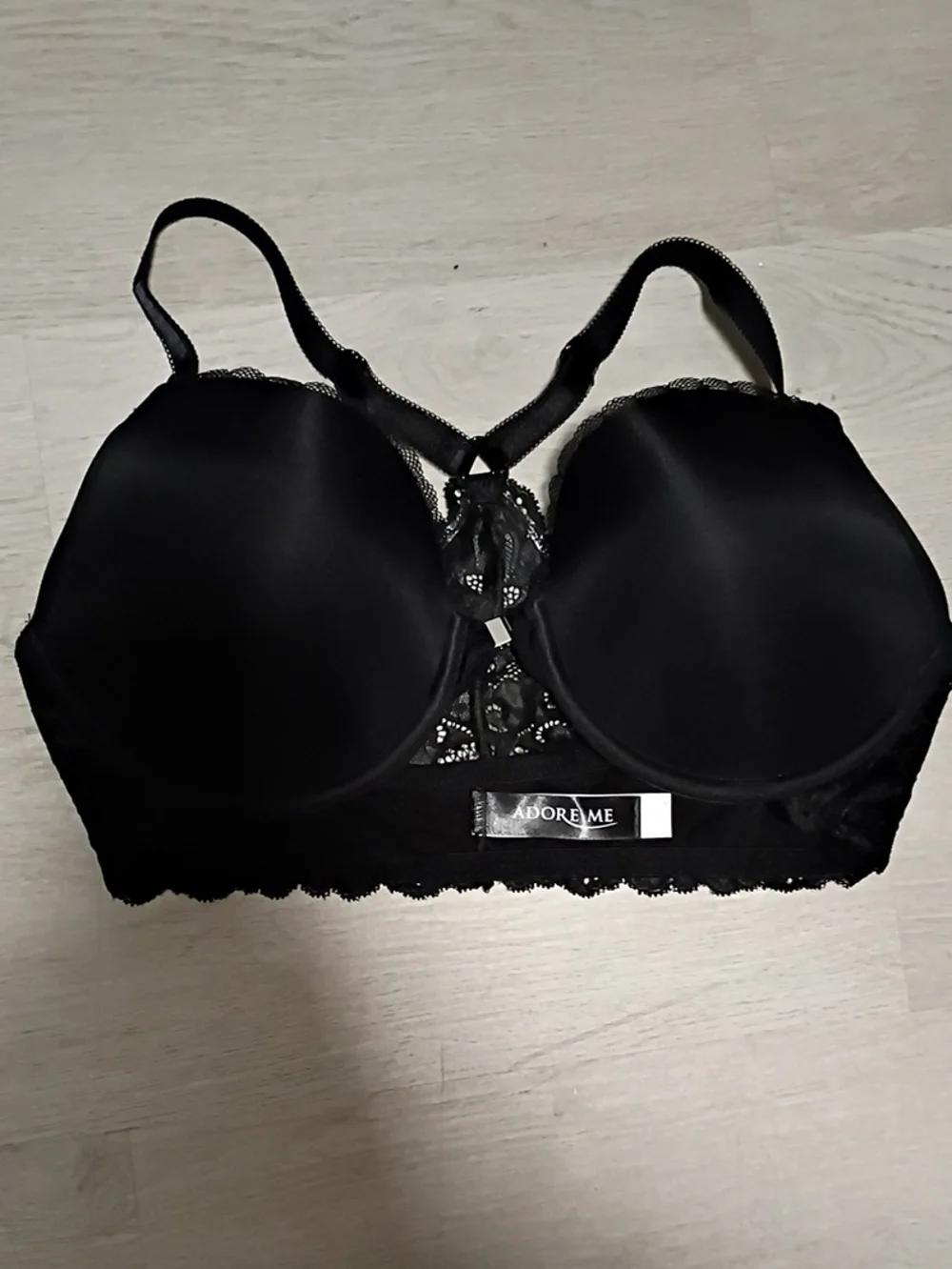 Adore Me Black Longline Lace-Back Bra